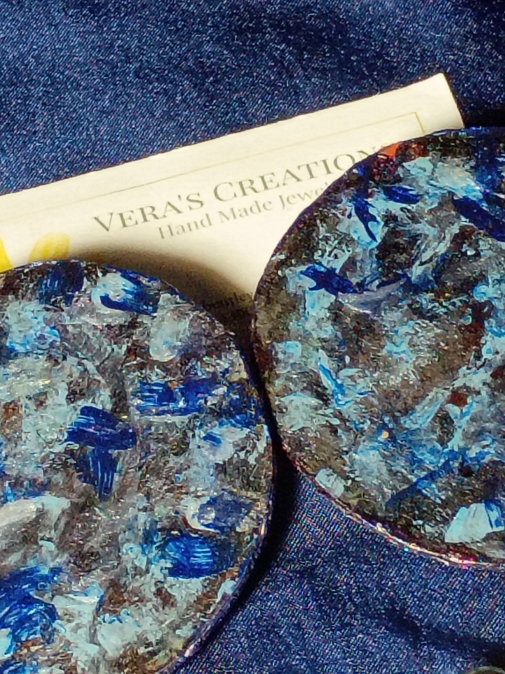 Blue Resin Disc Earrings